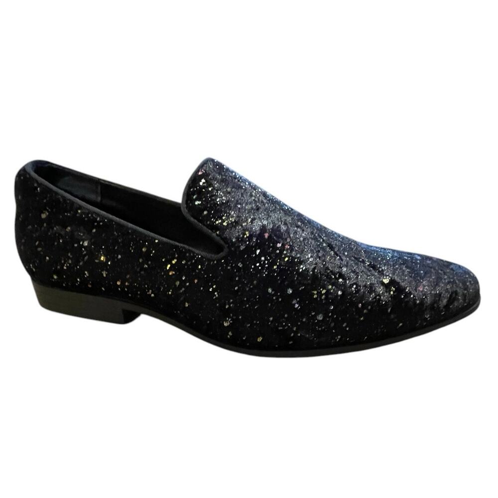 Stacy Adams Men's Stellar Glitter Plain Toe Slip On Loafer Black Velour Size 12 - Picture 8 of 12